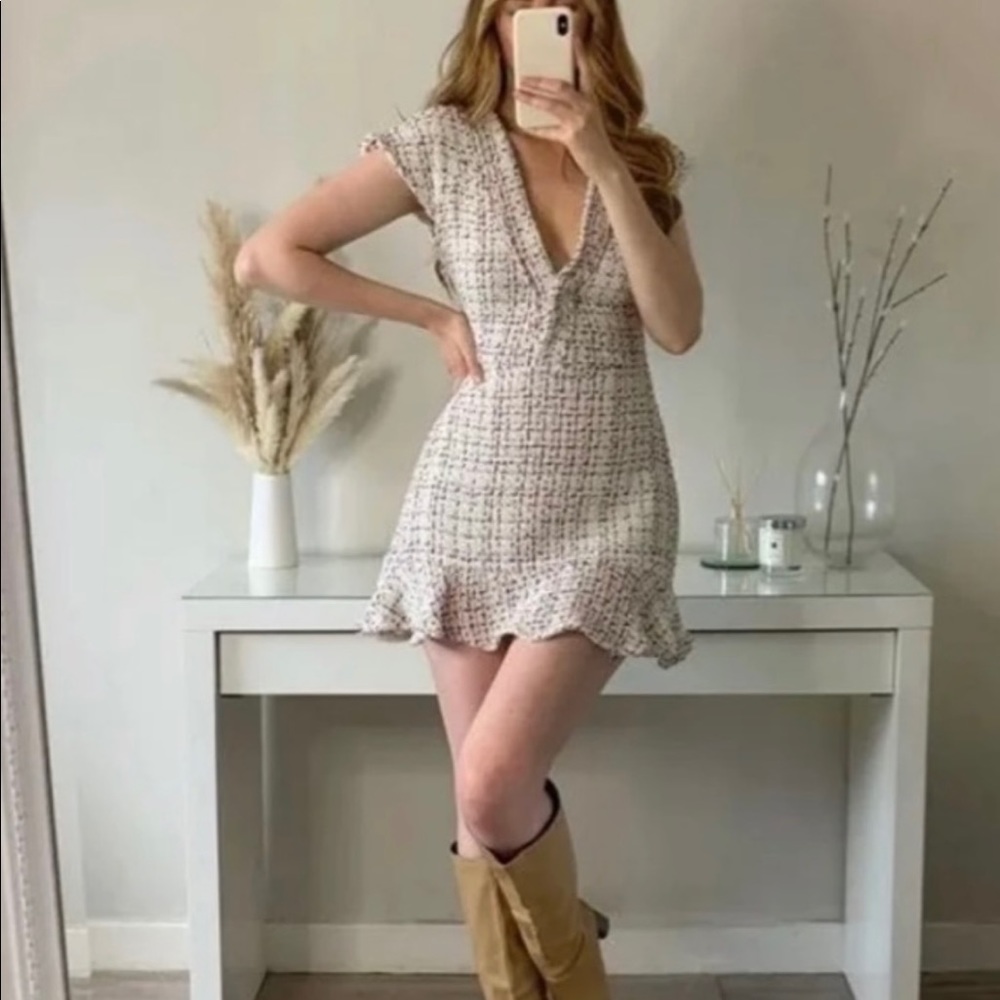 NWT ZARA multicoloured textured weave dress with ruffles